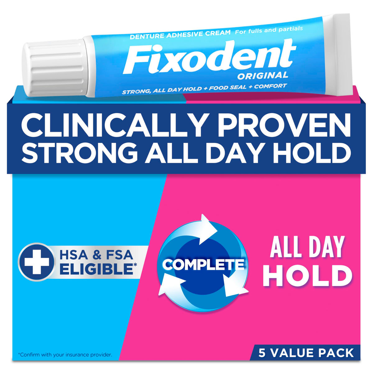 Close-up of Fixodent Original denture adhesive tube (2.4 oz)
