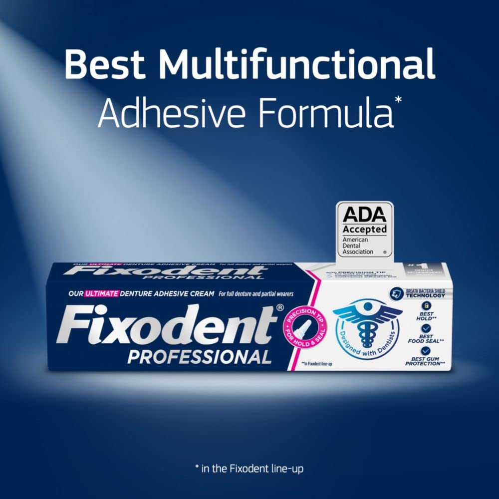 Back view of Fixodent Professional Ultimate 4-pack box