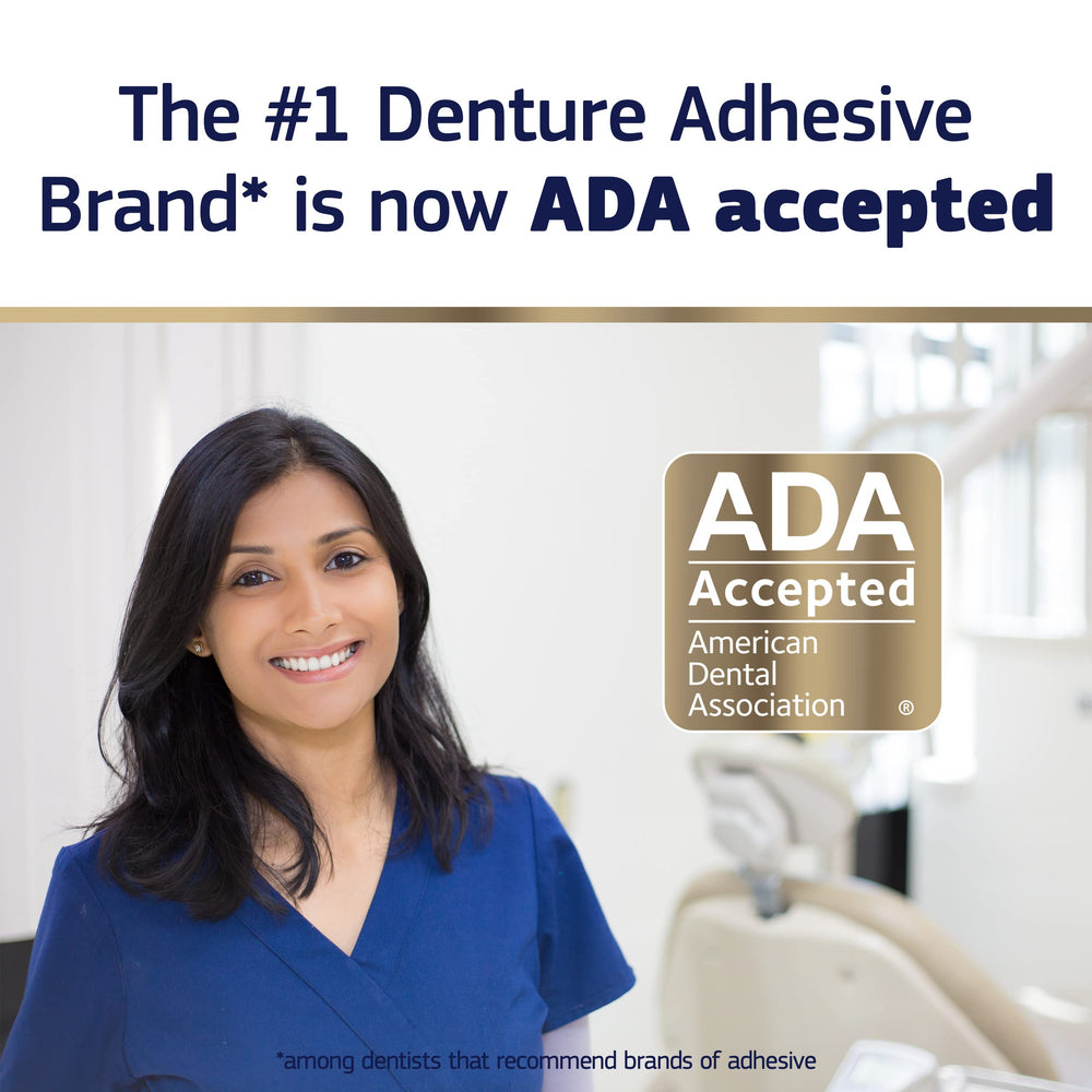 ADA Accepted American Dental Association logo with Fixodent.