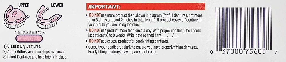 Close-up of Fixodent Ultra Max Hold adhesive label