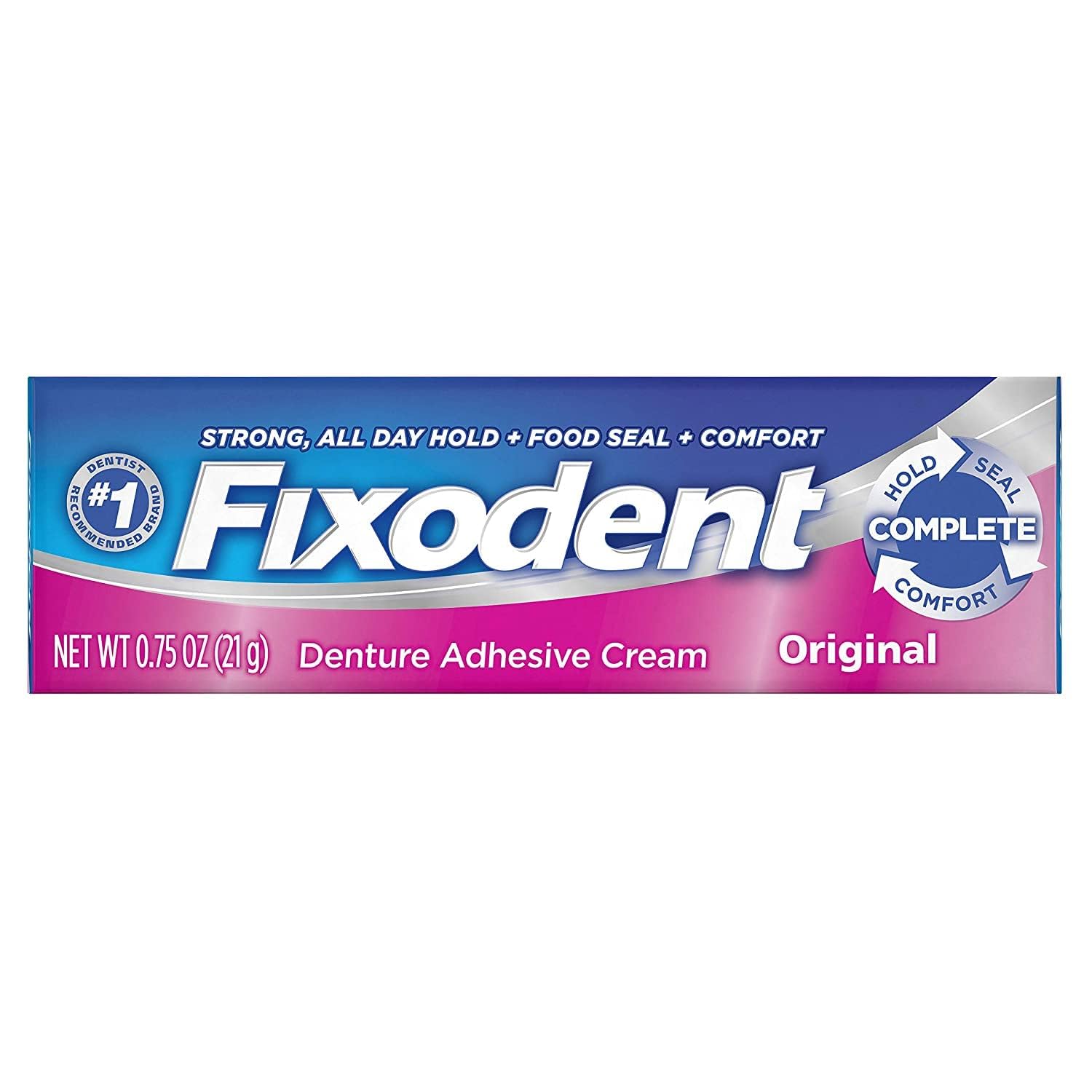 Fixodent Original 0.75 oz denture adhesive cream tube front view