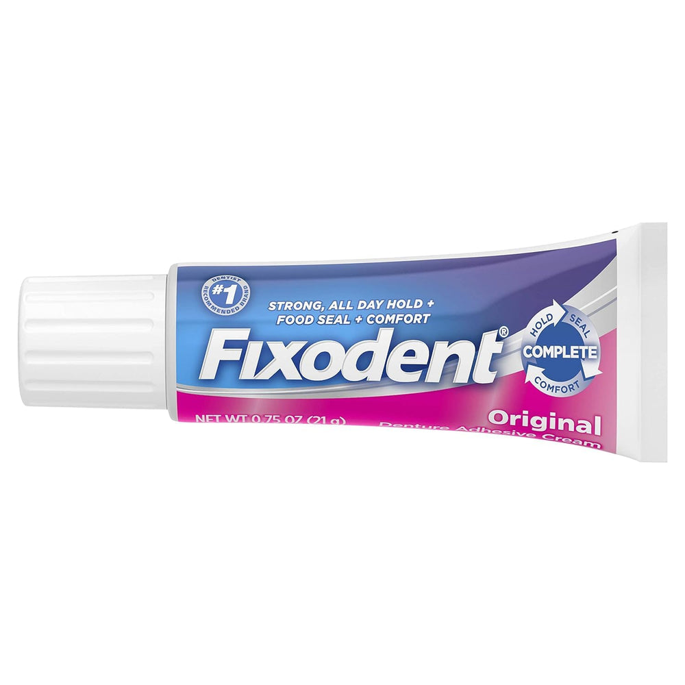 Label highlighting neutral taste formula of Fixodent Original