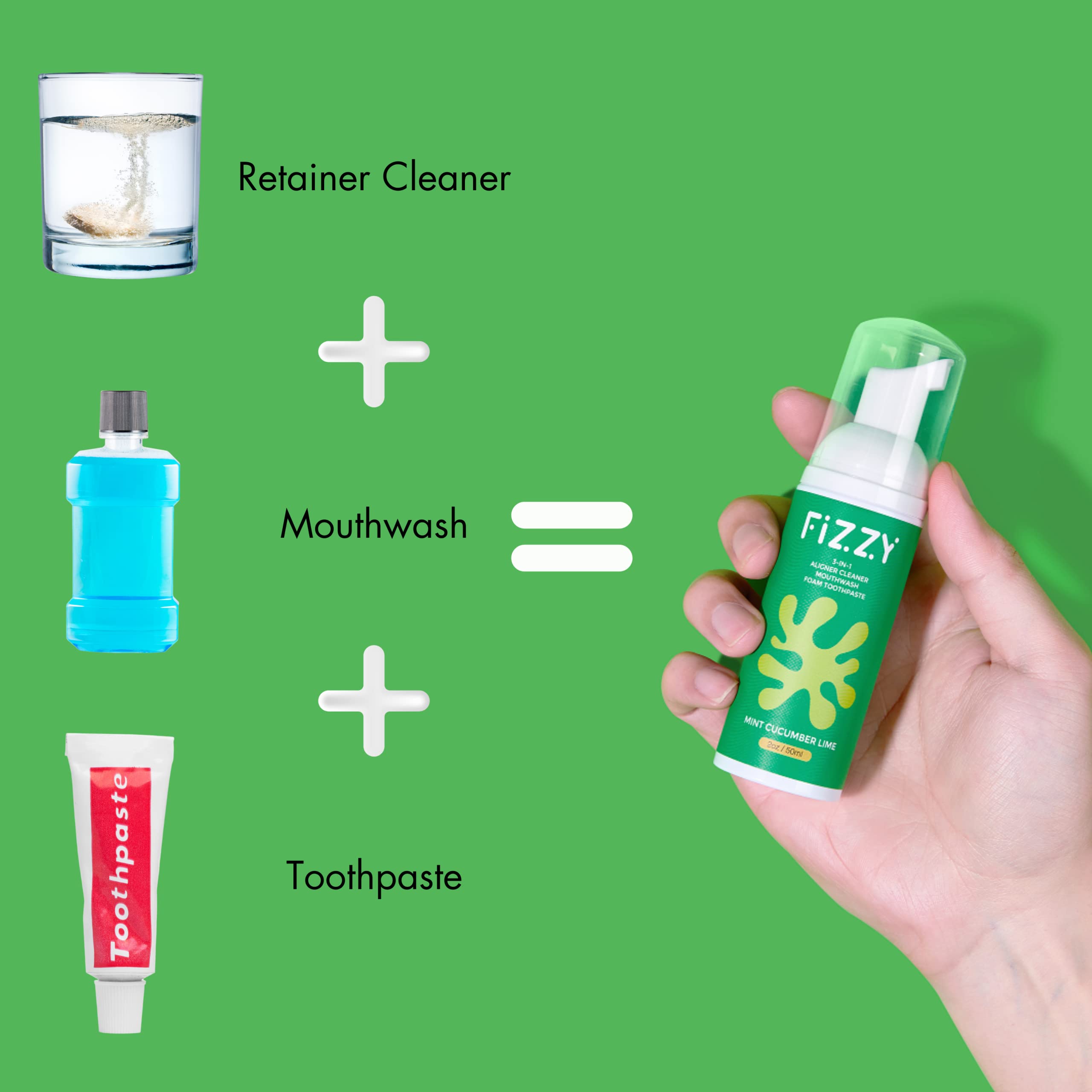 Travel-size Fizzy 3-in-1 foam cleaner bottle with mint cucumber flavor