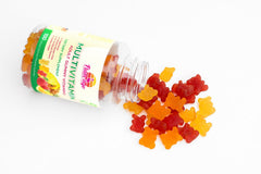 Gummies in three natural flavors strawberry, orange and pineapple