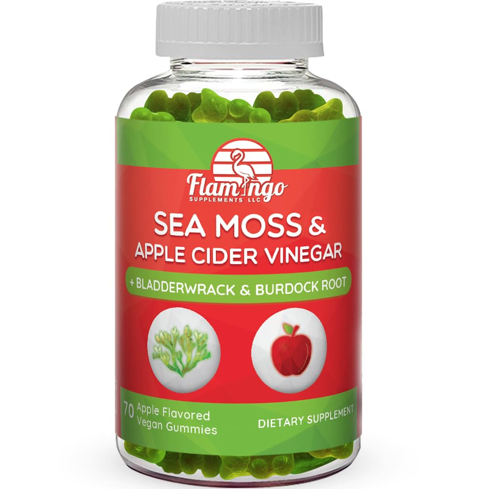 Flamingo Supplements Sea Moss Gummies bottle close-up for easy daily energy support
