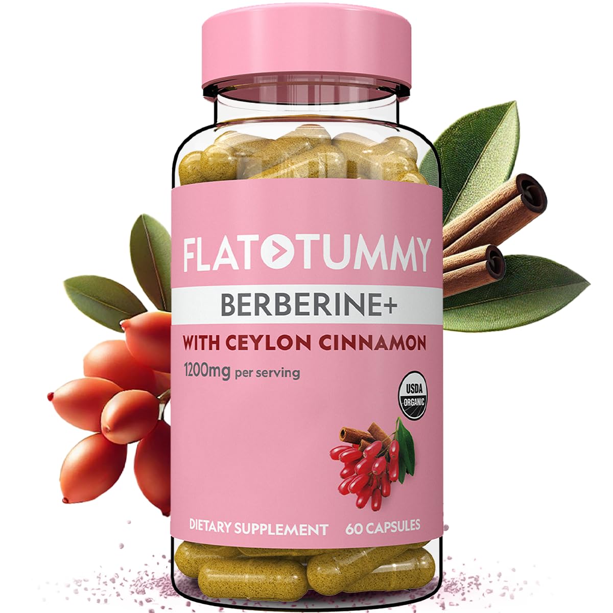 Bottle of Flat Tummy Berberine Plus with 60 vegetarian capsules