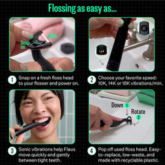 Snap-on floss head being attached to FLAUS Flosser