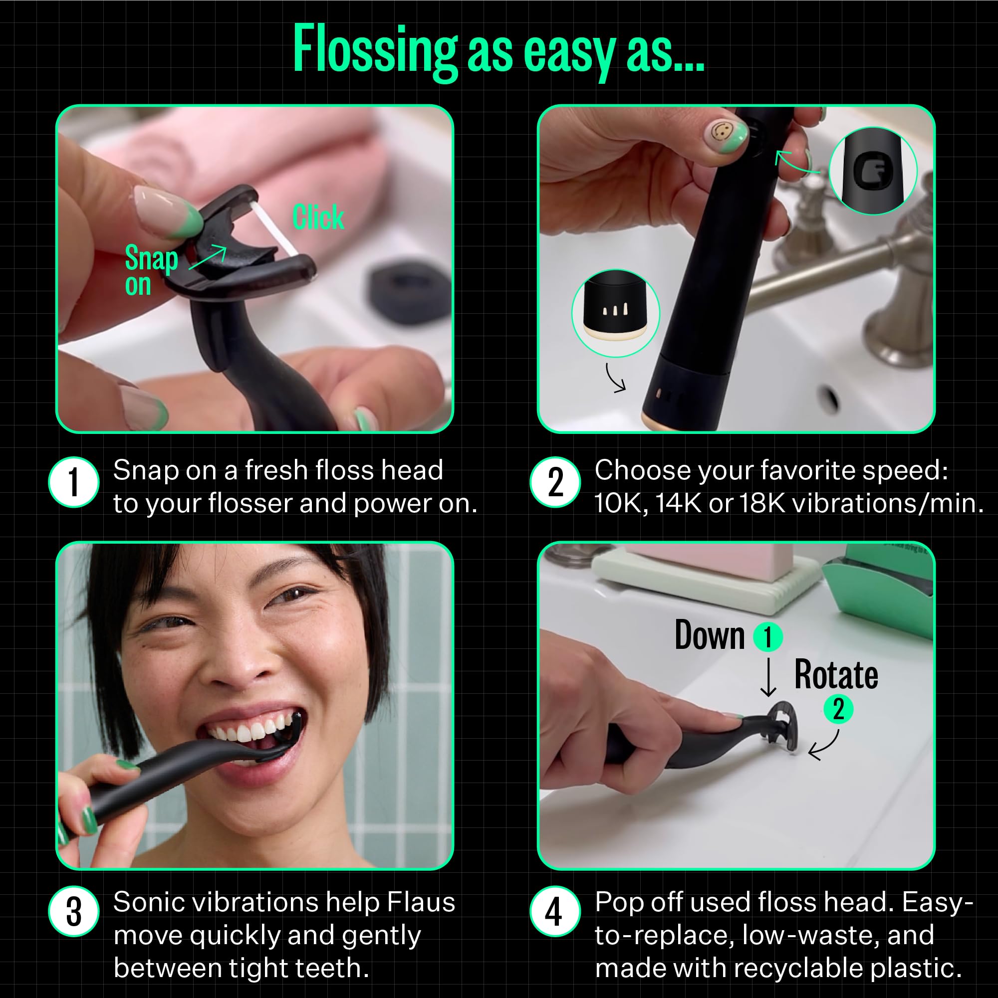 Floss-assist motion for quick, effective flossing