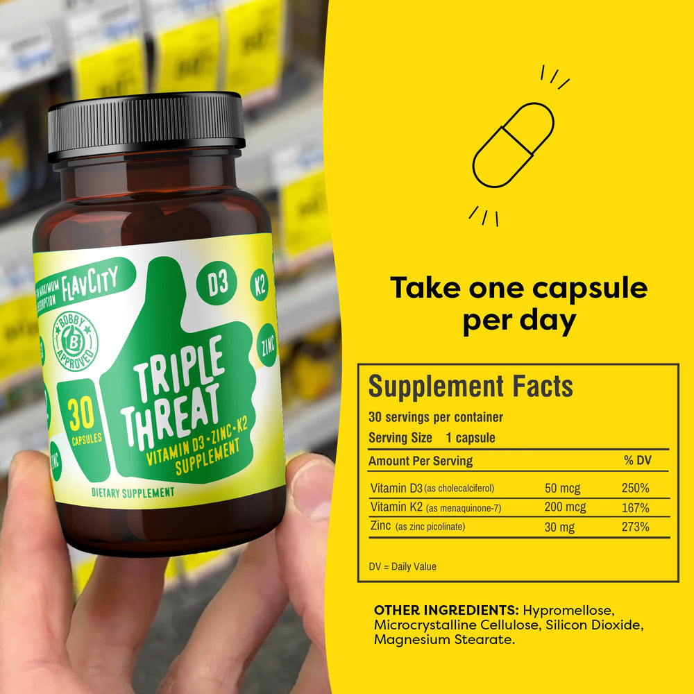 Dosing chart label for FlavCity D3 K2 Zinc