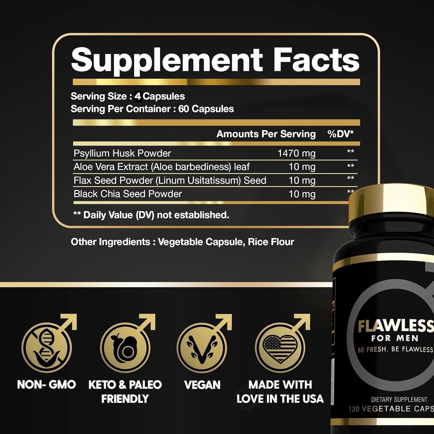 Vegan, gluten-free Flawless for Men packaging