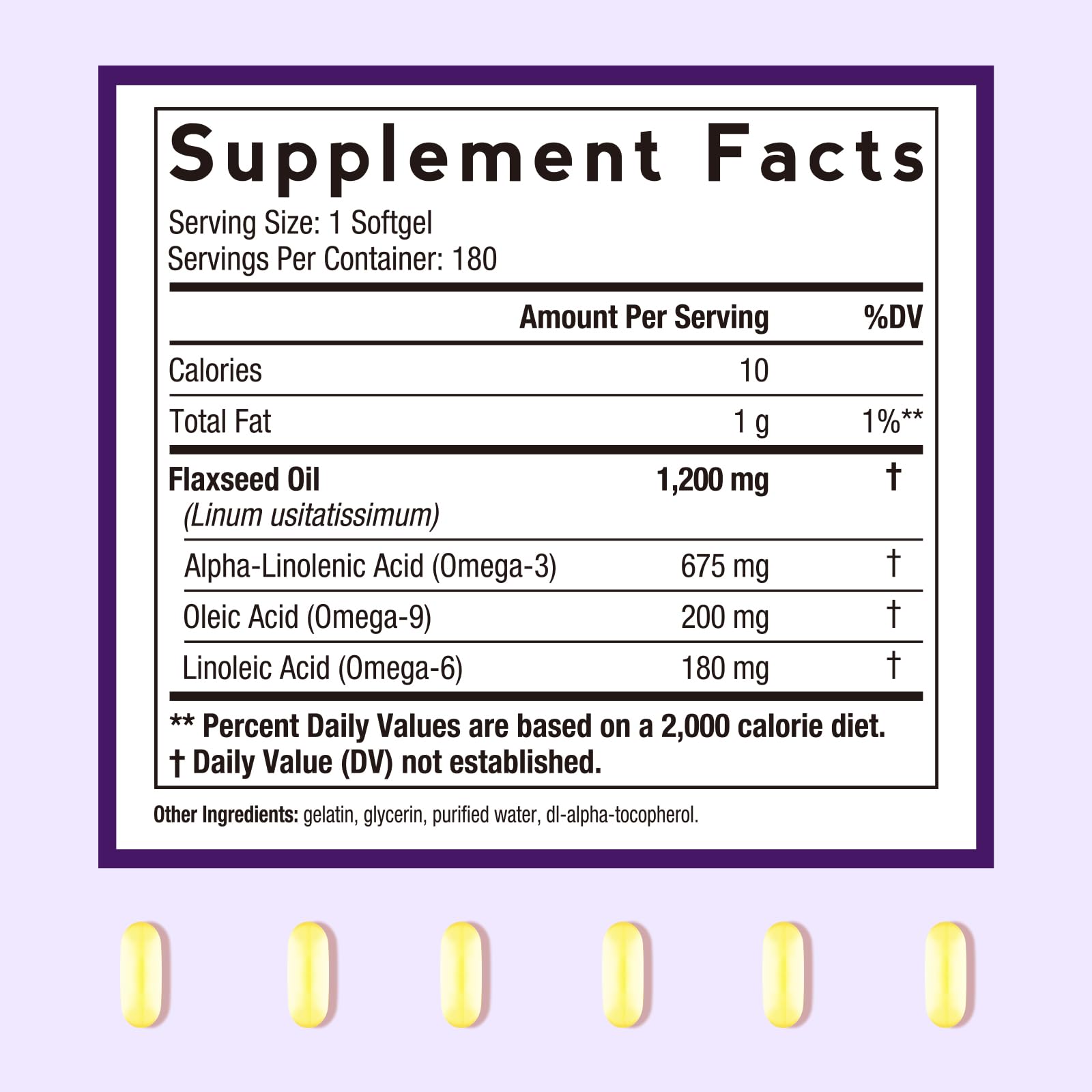 Cold-pressed flaxseed oil 1200 mg softgels close-up