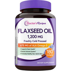 Bottle of Doctor's Recipes Flaxseed Oil 1200 mg softgels - hero image