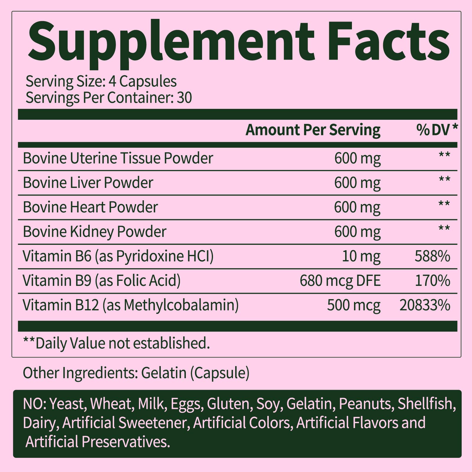 Gluten-free, non-GMO beef organ supplement for women