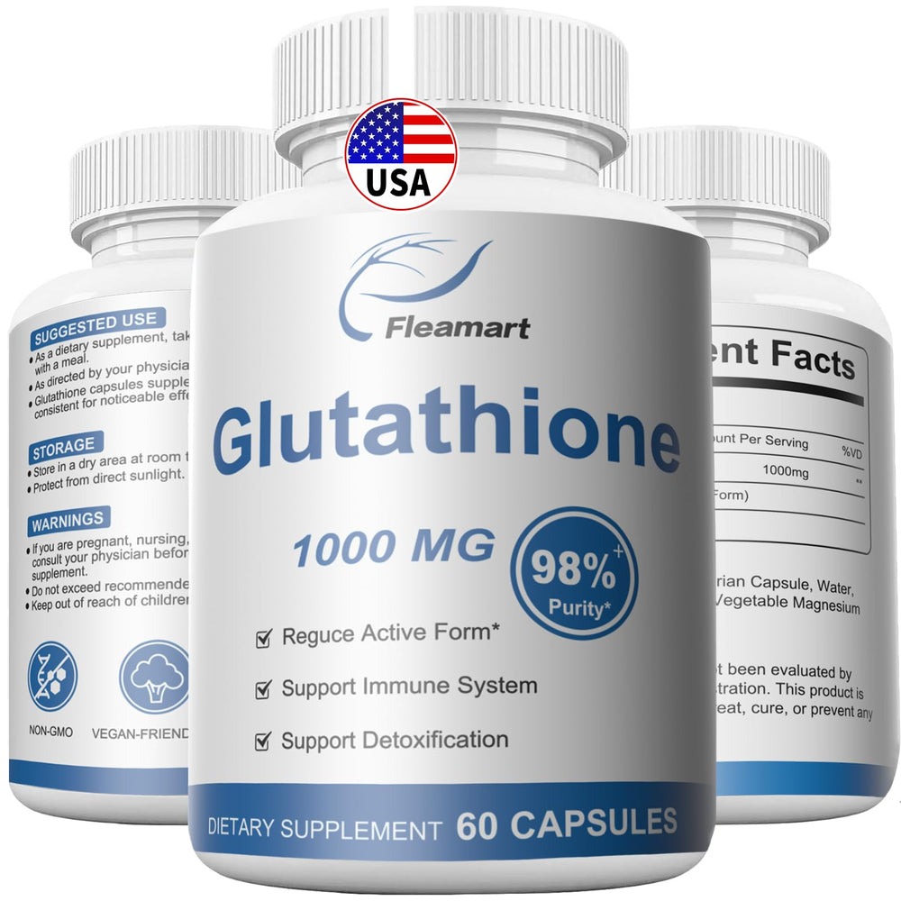 Fleamart Glutathione bottle pour shows easy daily dosing for skin support and detox potential