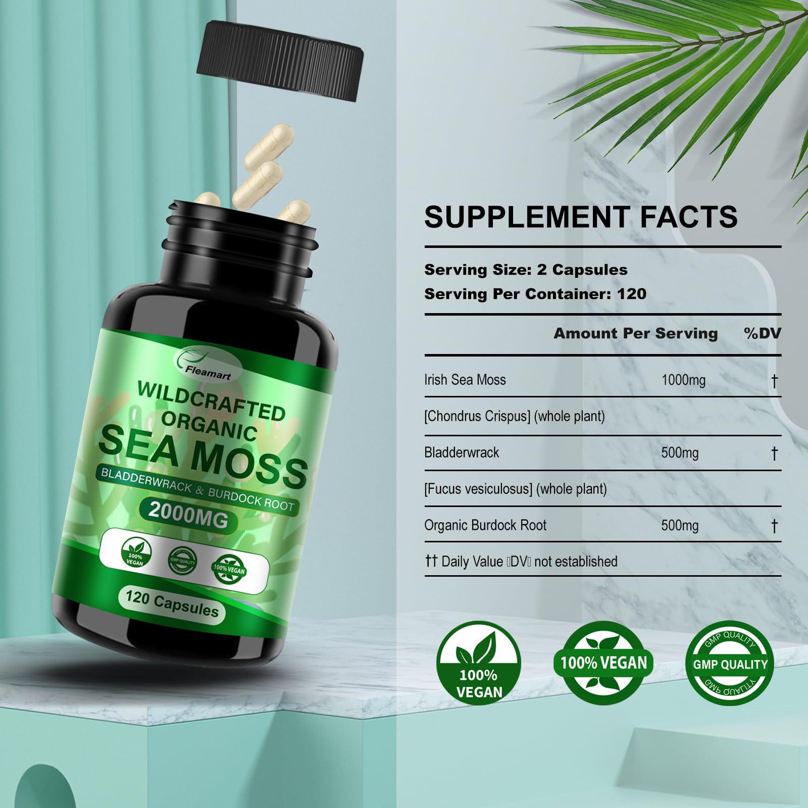 Packaging of Fleamart Irish Sea Moss Capsules – 2 pack