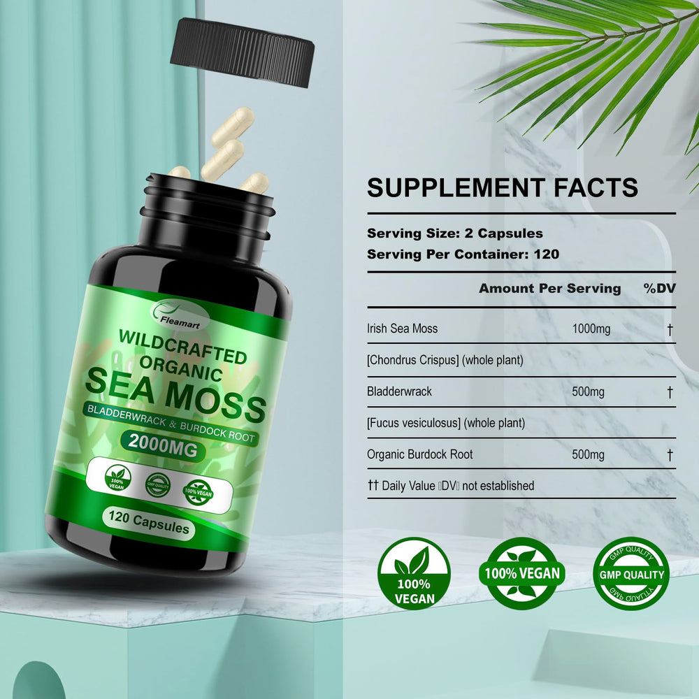 Packaging of Fleamart Irish Sea Moss Capsules – 2 pack