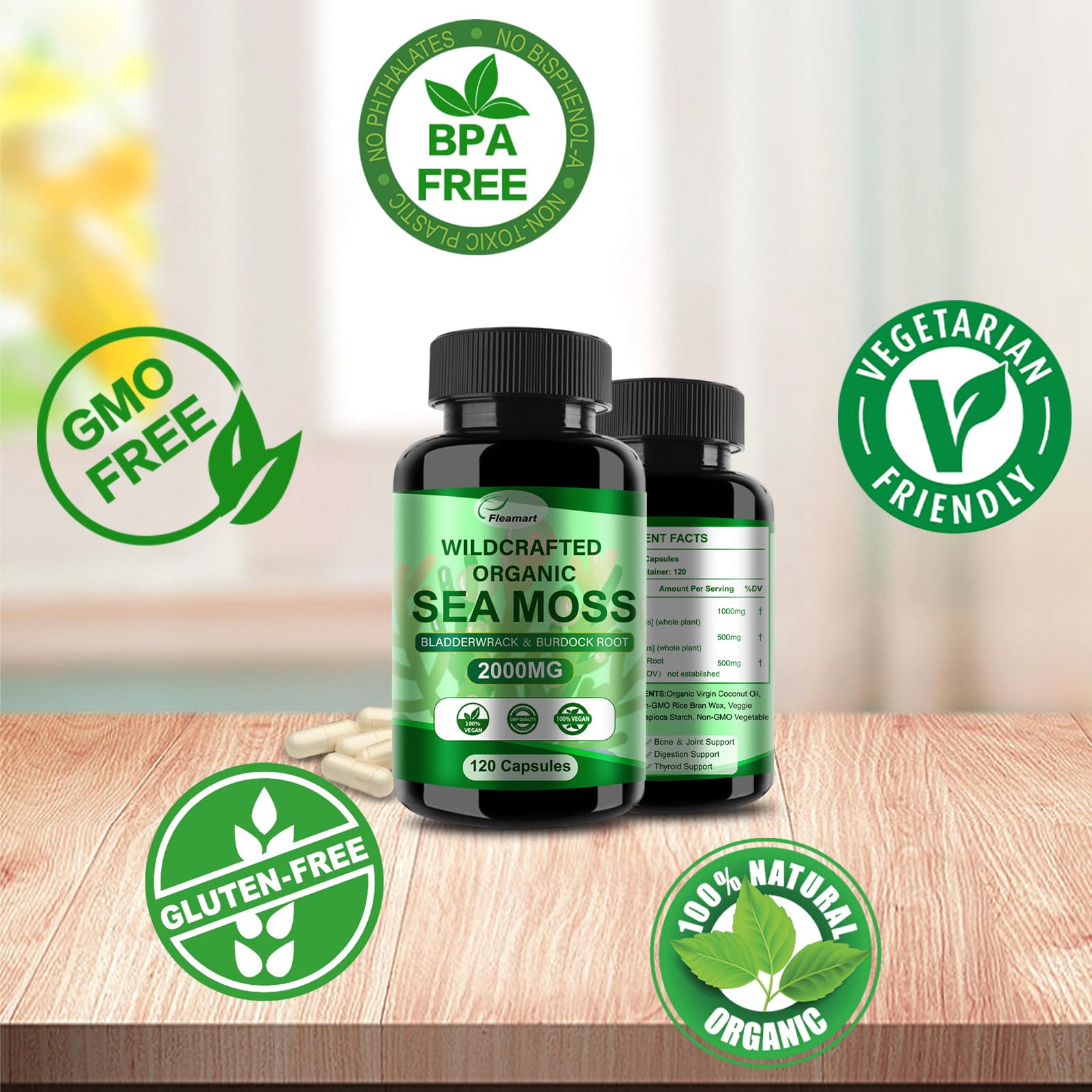 Wild-crafted Fleamart sea moss capsules