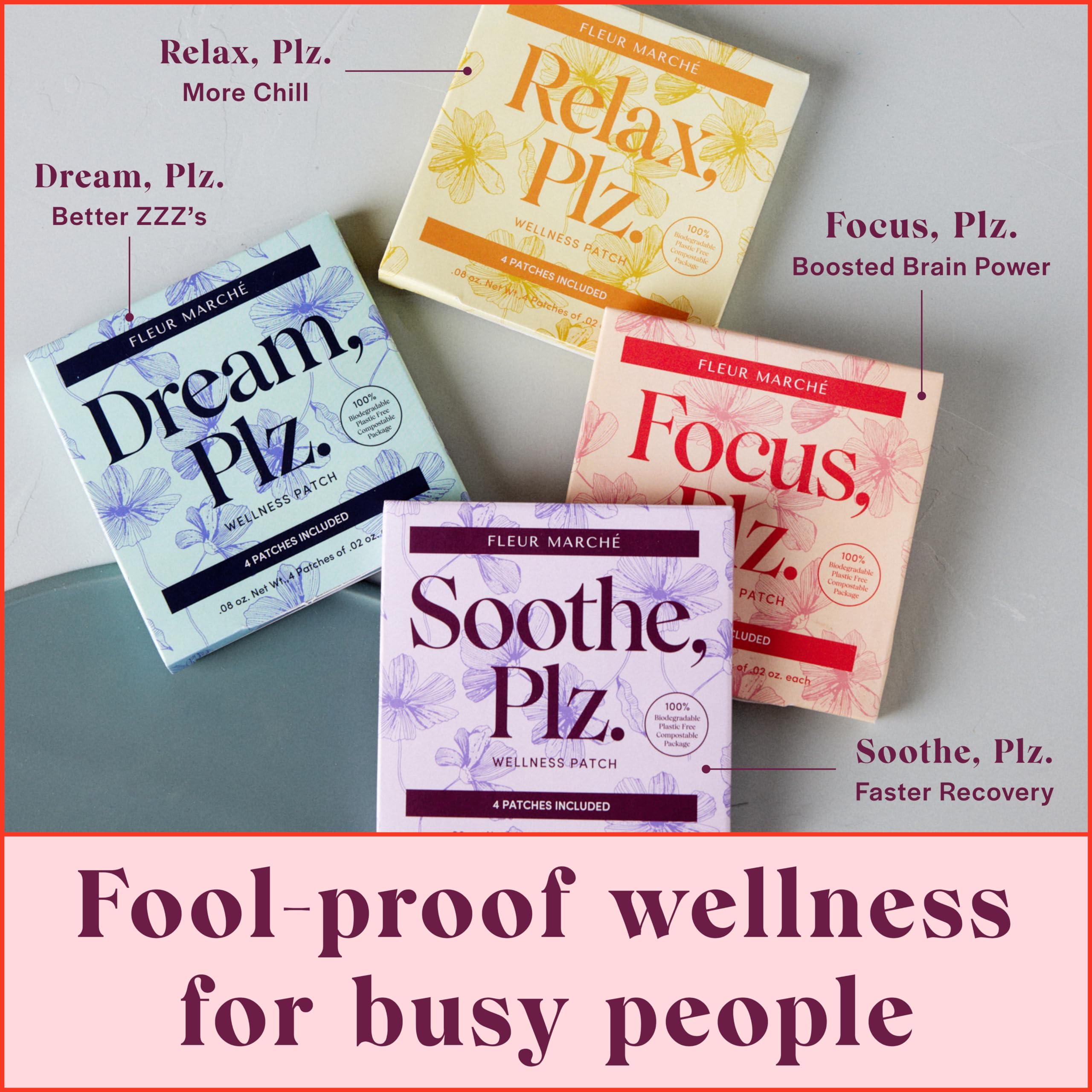 Fleur Marche Focus Plz unboxing view shows seven pre-dosed patches ready for use.