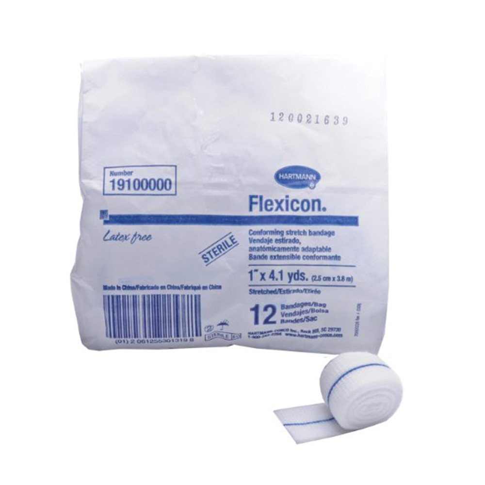Flexicon ORTS830 gauze roll is sterile and 1x4.1 yd white, securing dressings with controlled compression.