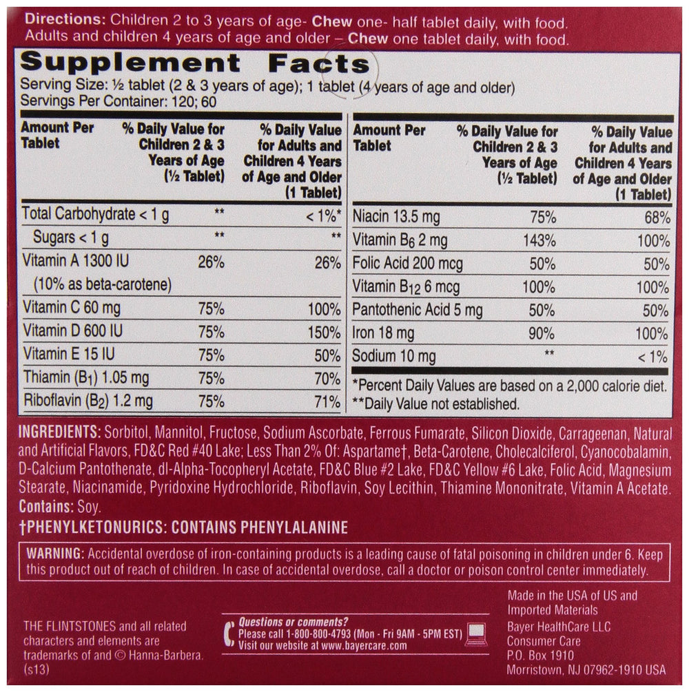60-count Flintstones vitamins packaging and label