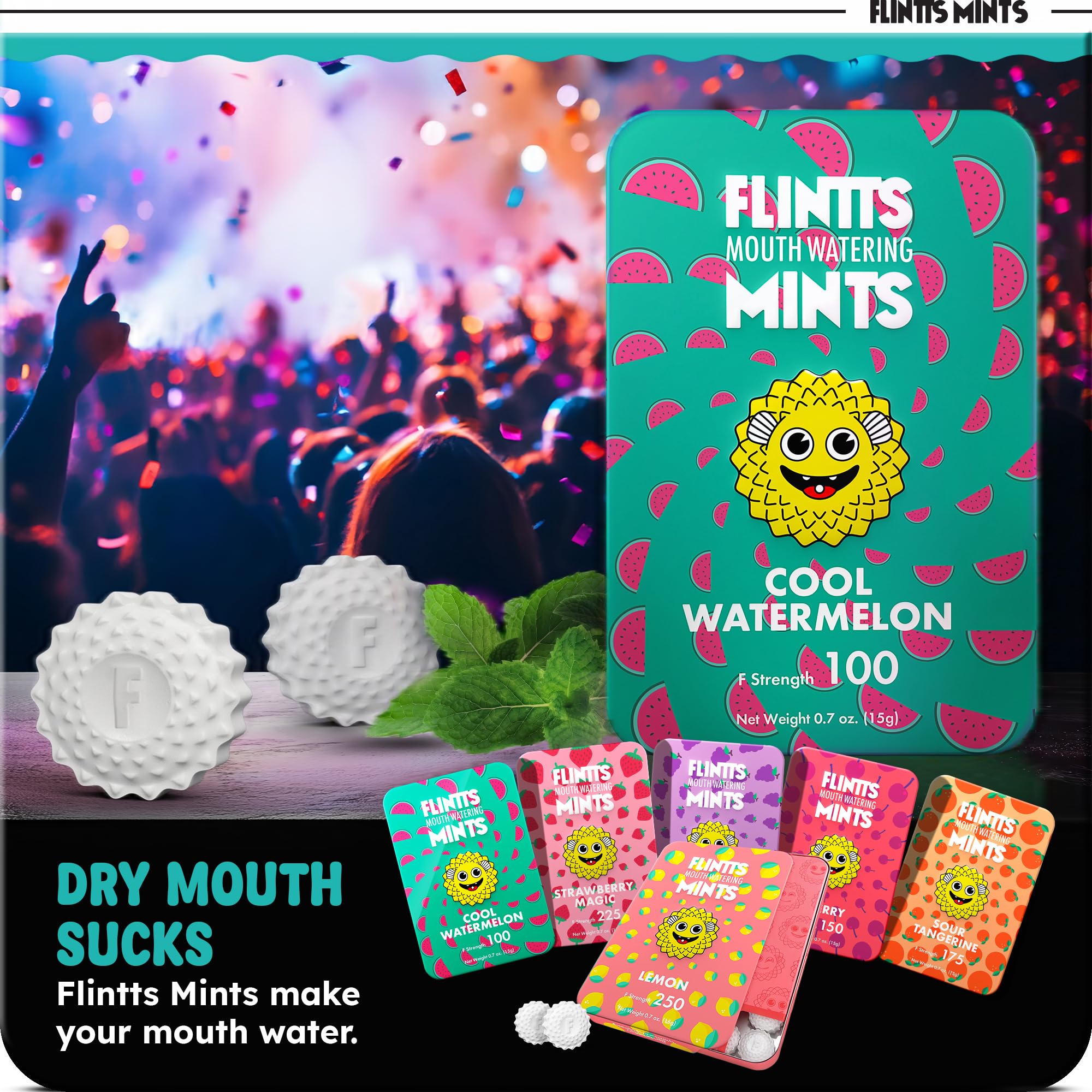 Close-up pack shot of Flintts Mints Fruit Troop