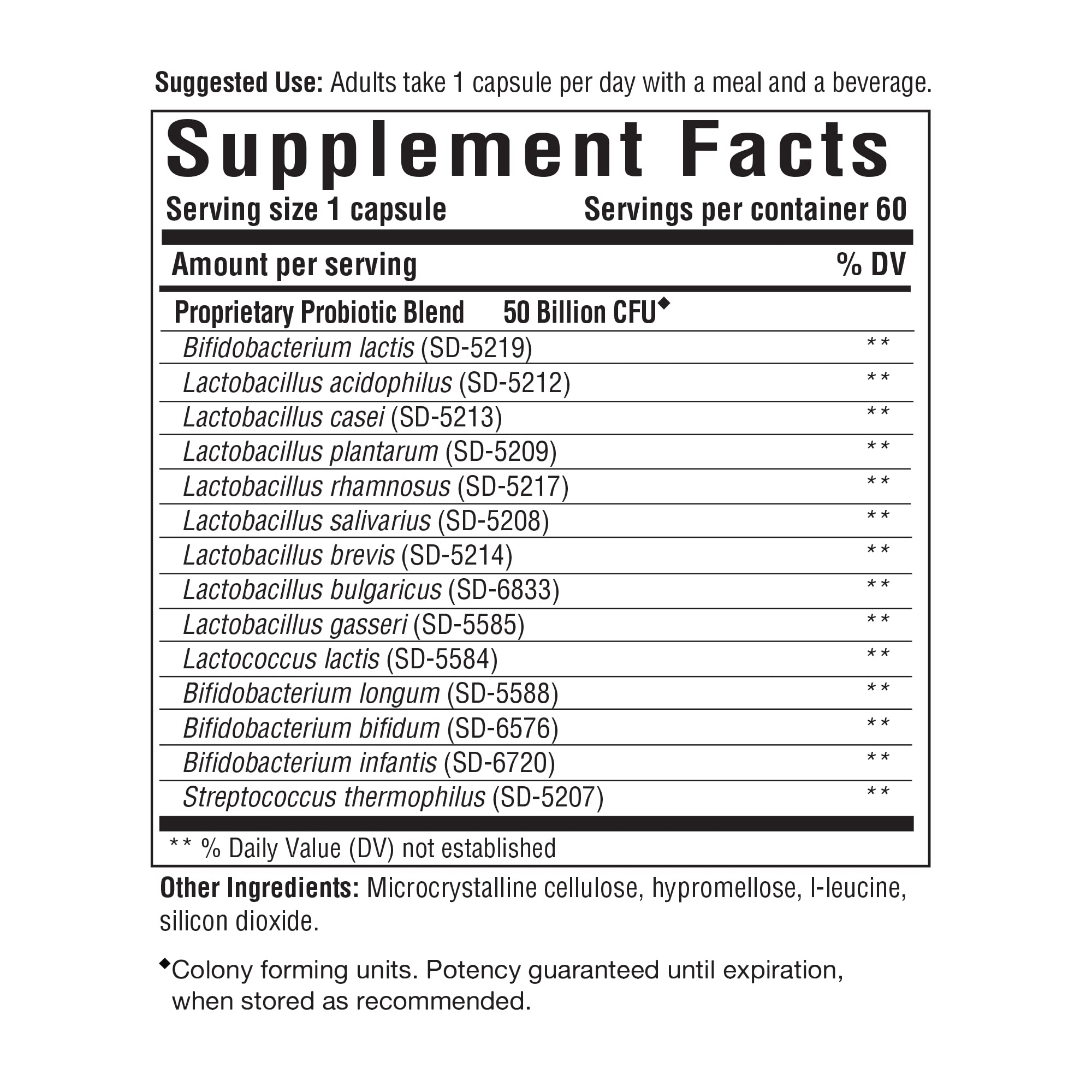 Close-up of 50 billion CFU claim on the product label