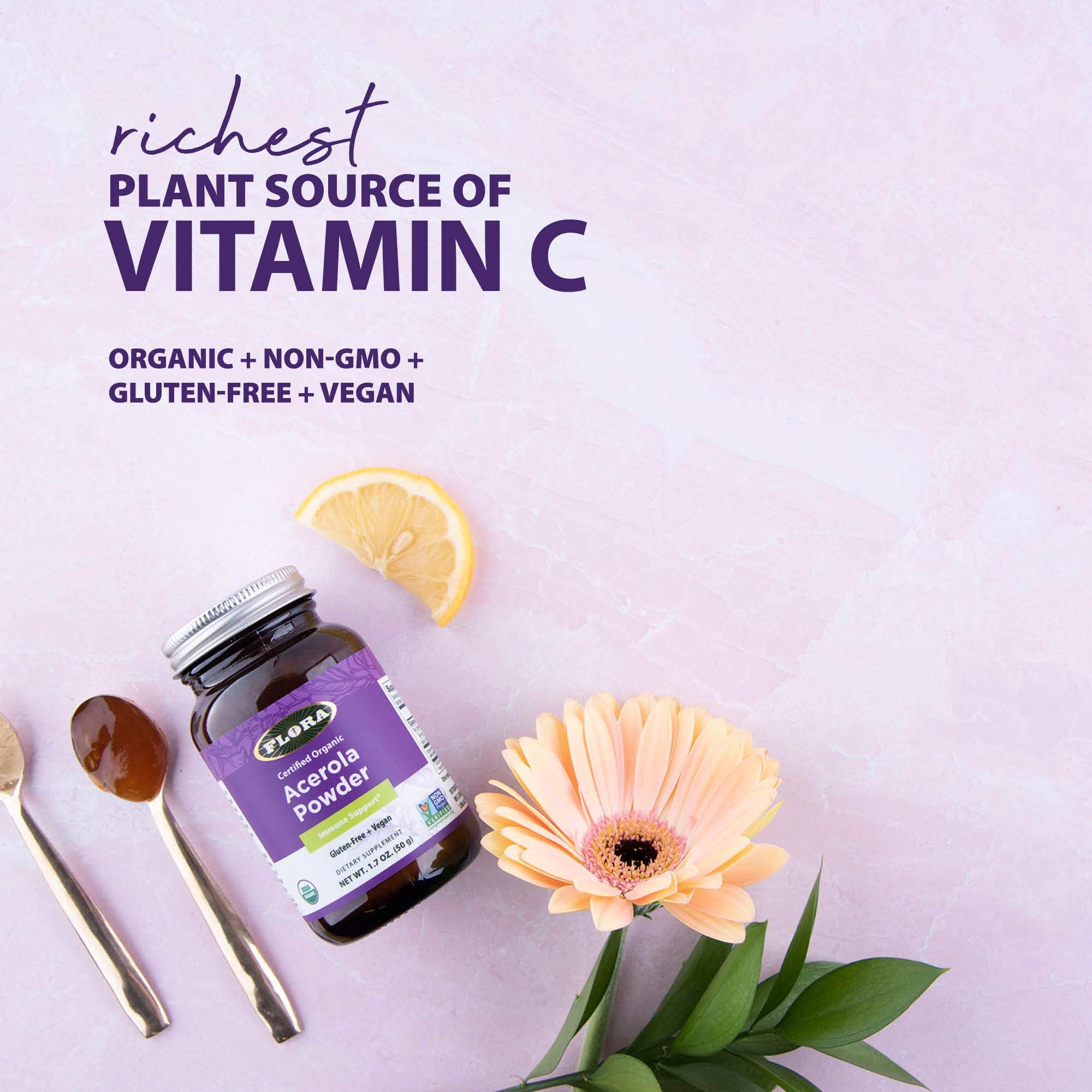 Close-up of acerola cherries used in Flora powder