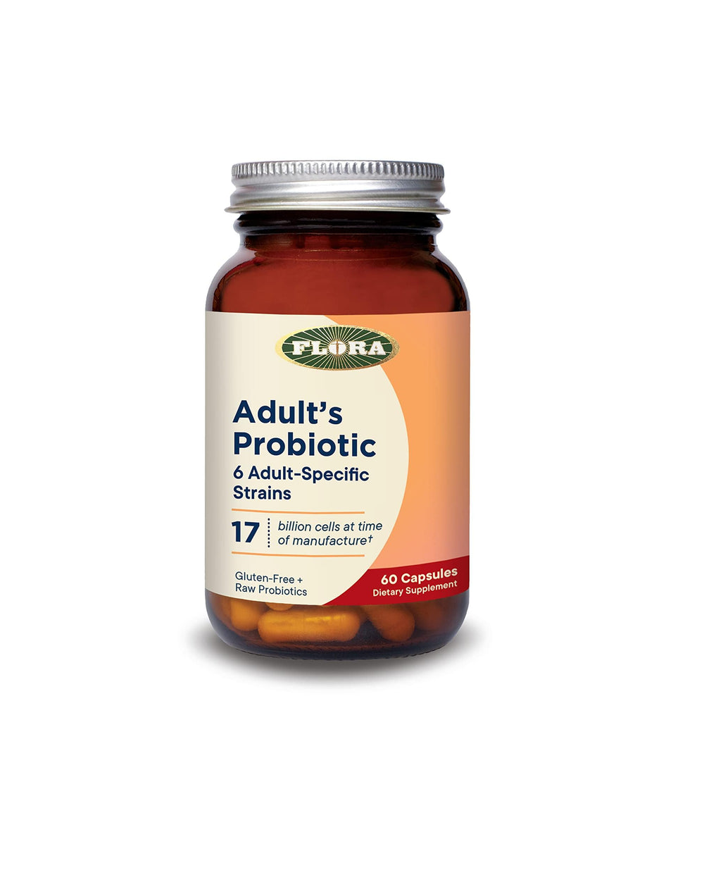Front view of Flora Adult's Probiotic bottle with label