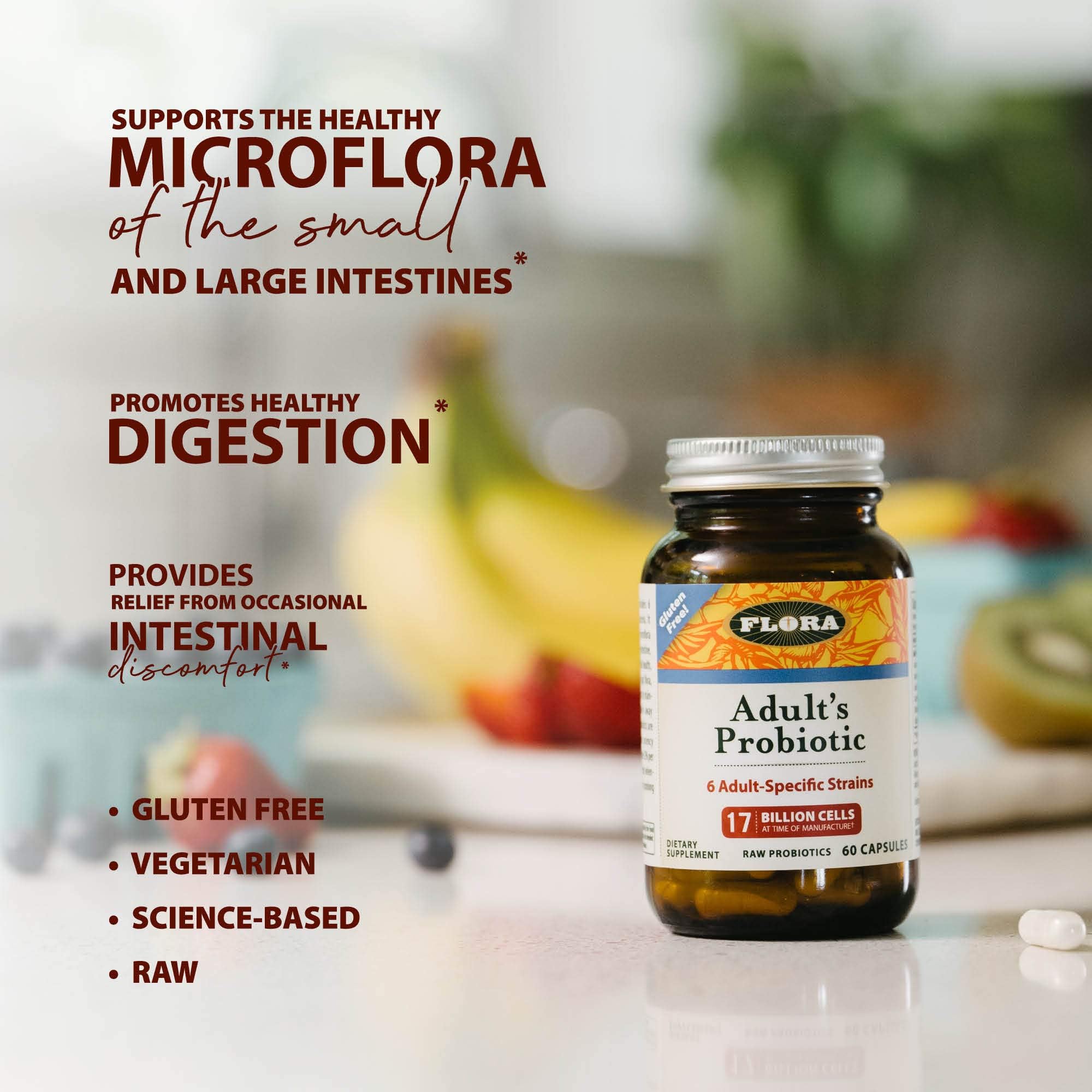 Probiotic ingredients and CFU information for Flora Adults Probiotic