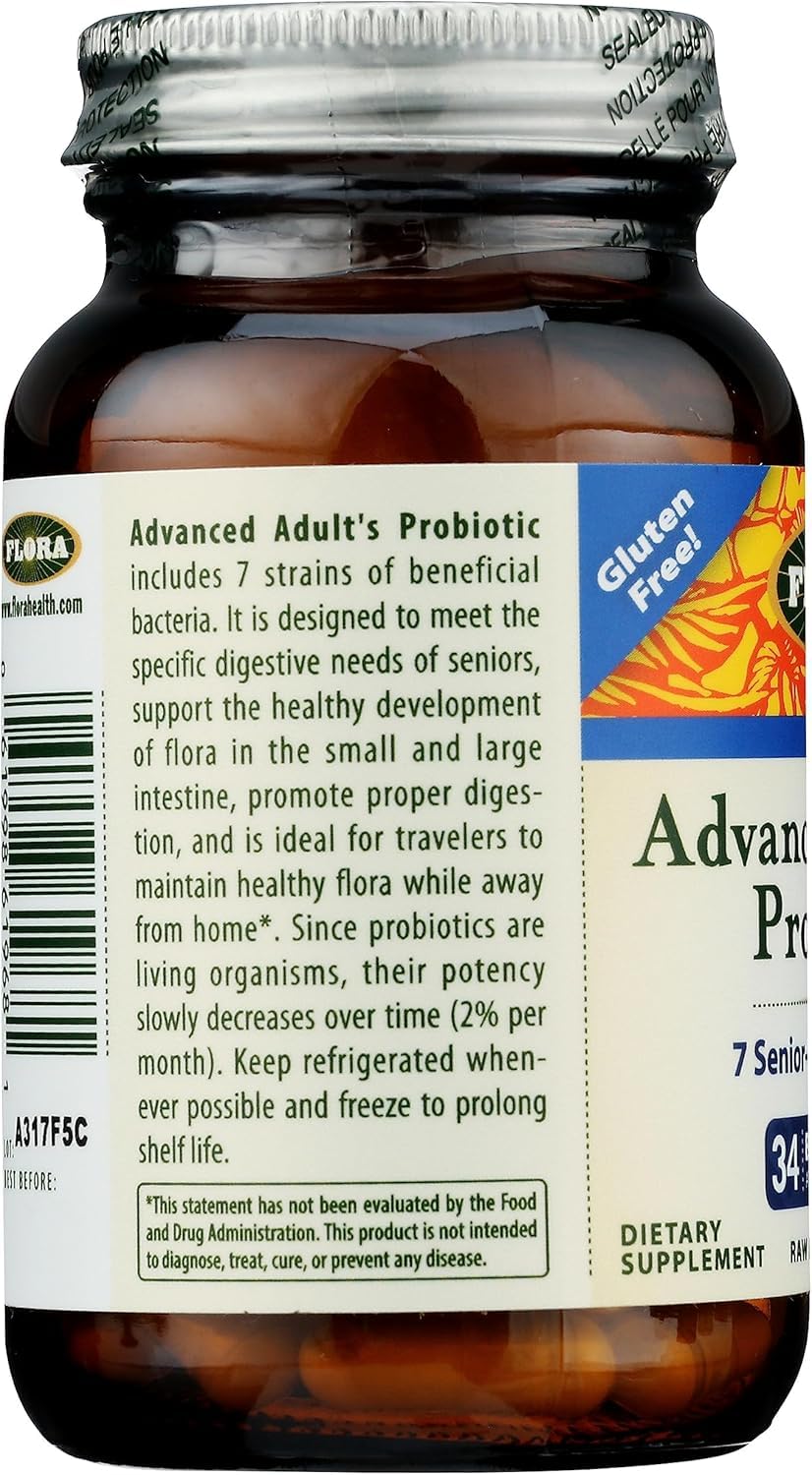 Label of Flora Advanced Adult Probiotic showing key ingredients