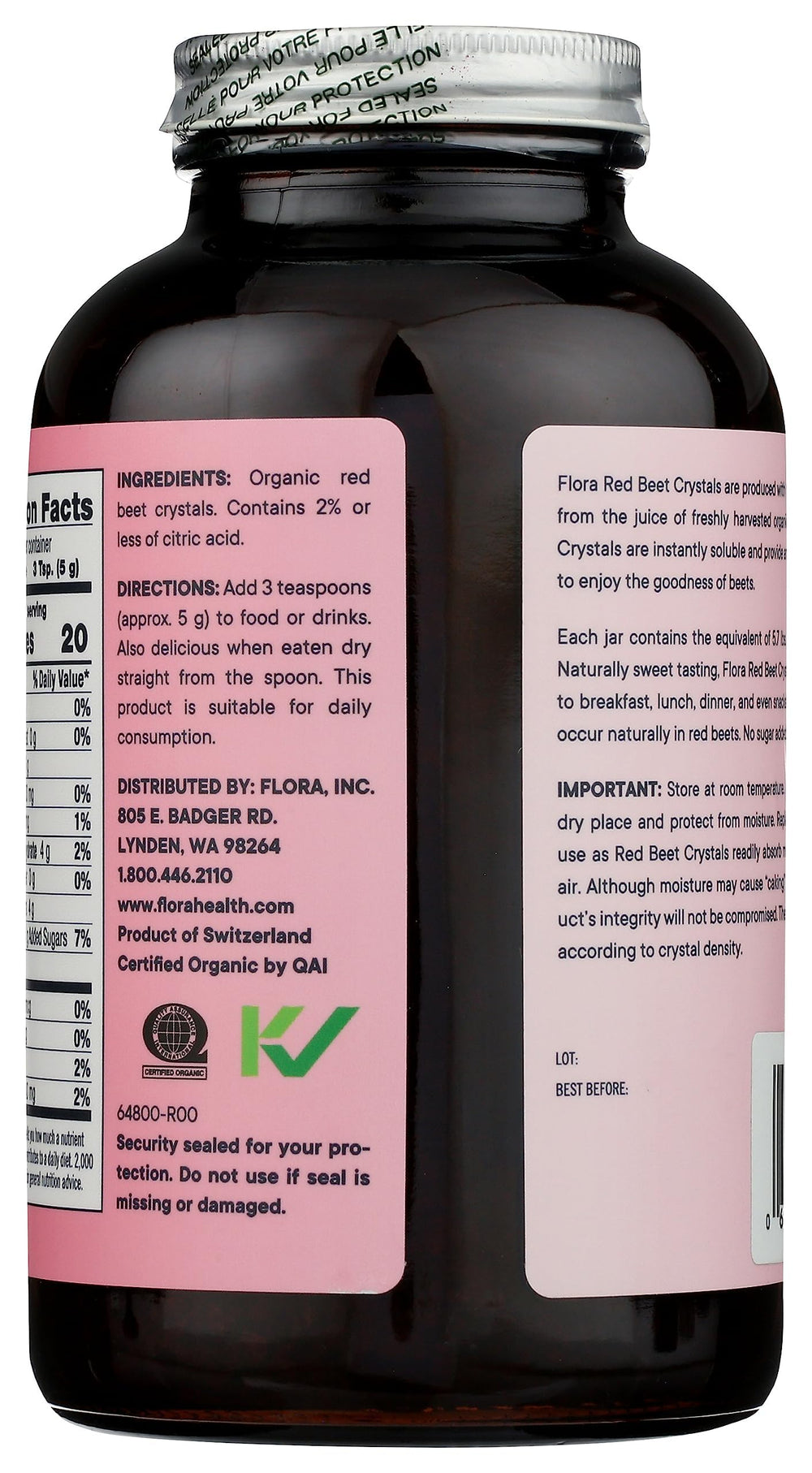 Nutrition label for Flora Organic Red Beet Crystals