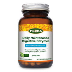 Bottle of Flora Daily Maintenance Digestive Enzymes with 60 vegetarian capsules