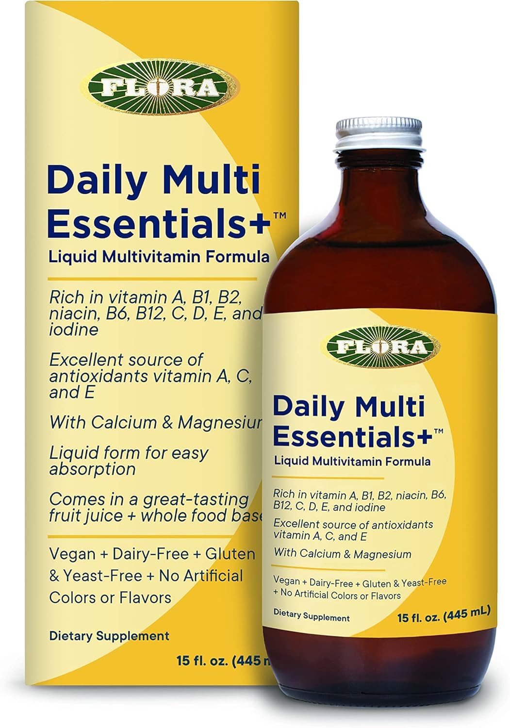 Flora Daily Multi Essentials+ liquid multivitamin bottle