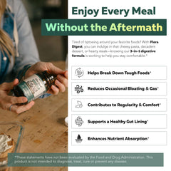 Close-up of Flora Digest label highlighting the 3-in-1 formula