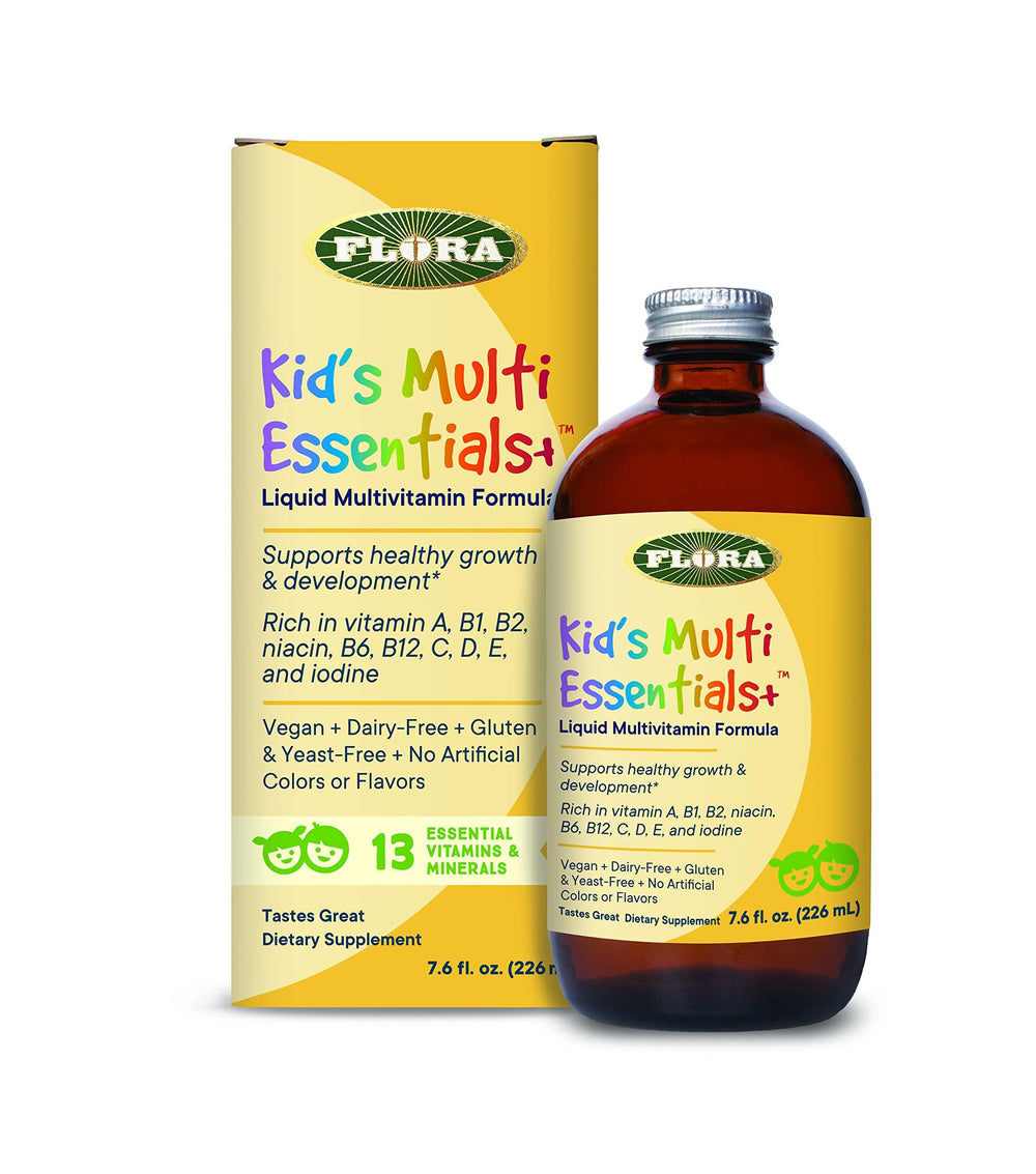 Flora Kids Multi Essentials+ liquid multivitamin bottle front
