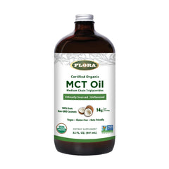 Flora MCT Oil certified organic 32 oz glass bottle label
