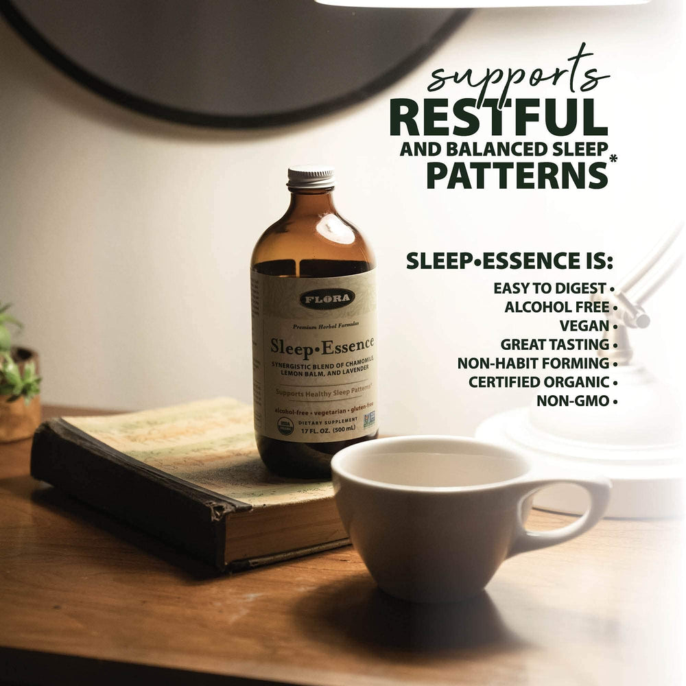 Flora Health branding and Sleep-Essence lifestyle image