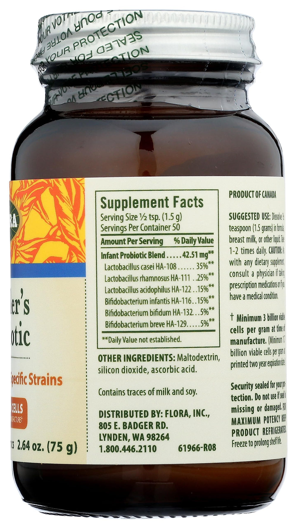Label highlighting Bifidobacterium infantis and Lactobacillus strains