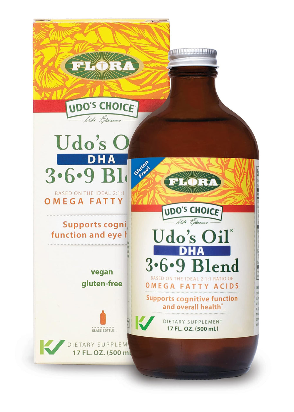 Flora Udo's Oil DHA 3-6-9 Blend bottle with 17 oz label