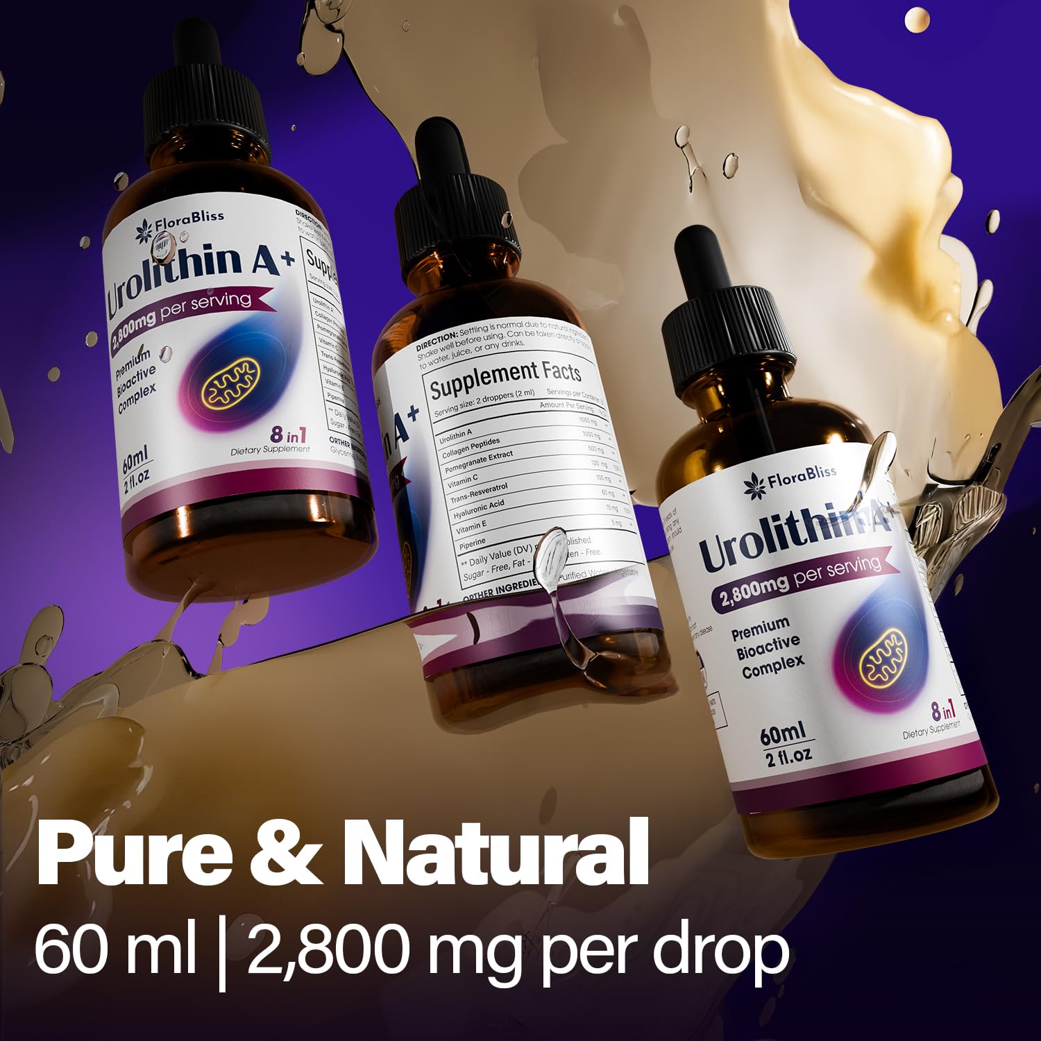 Pomegranate extract, hyaluronic acid, and vitamins E & C icons