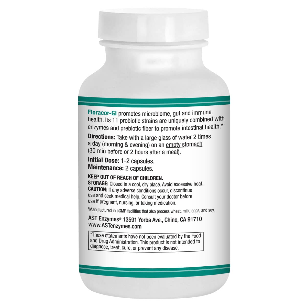 Floracor-GI label showing probiotic and enzyme blend