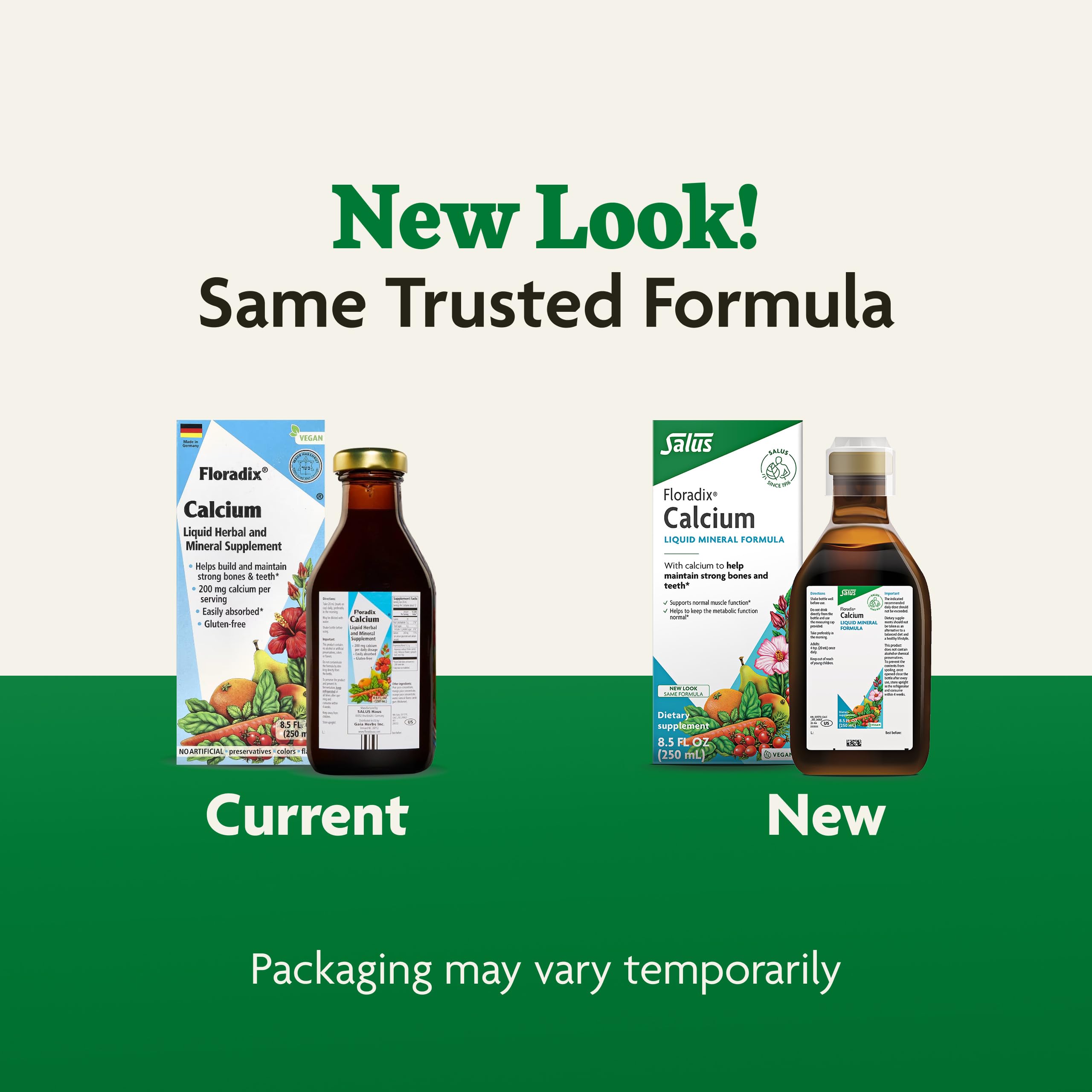 Ready-to-pour Floradix Calcium Liquid 8.5 fl oz bottle