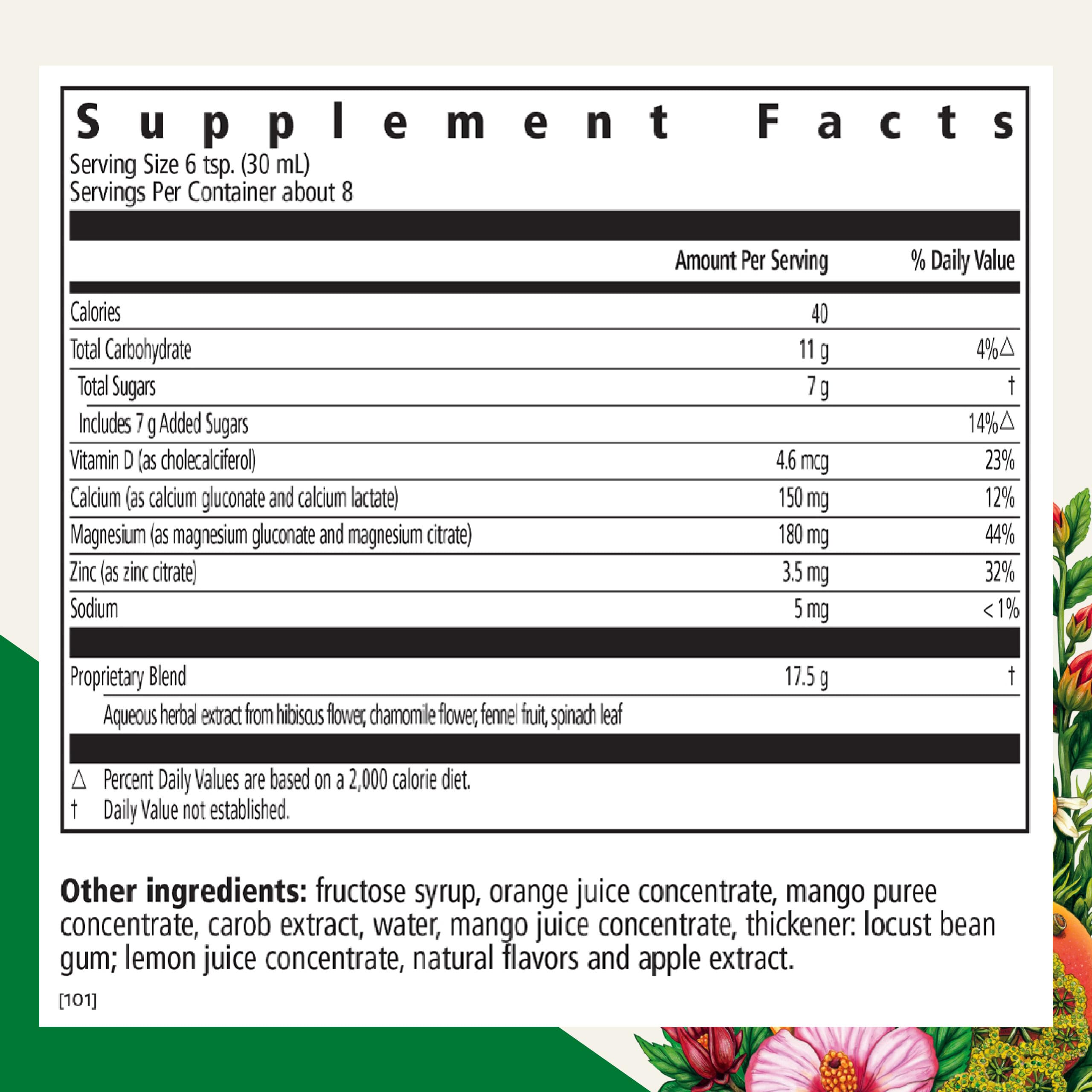Nutrition label showing calcium and magnesium per serving