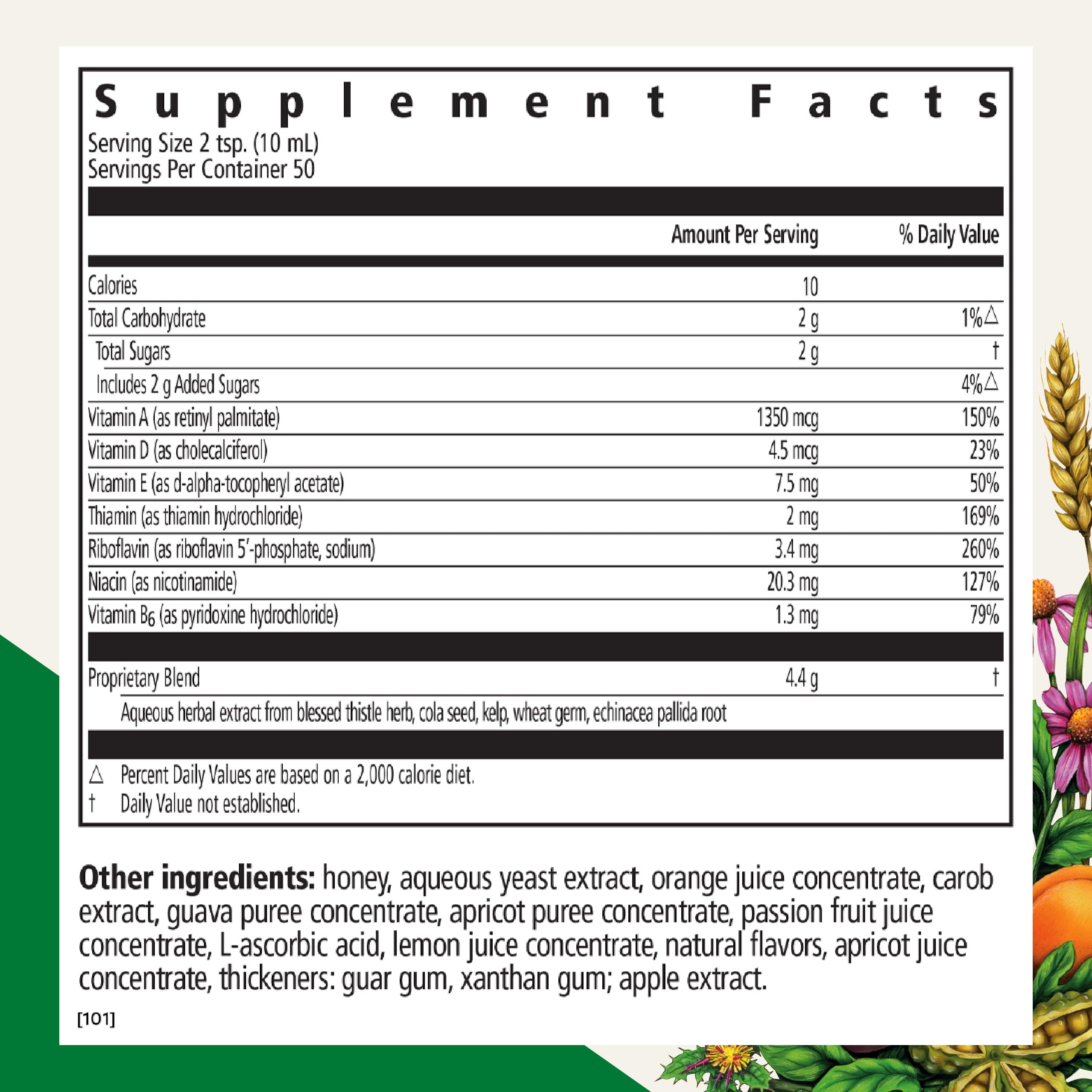Back label with ingredients and directions on Floradix Epresat