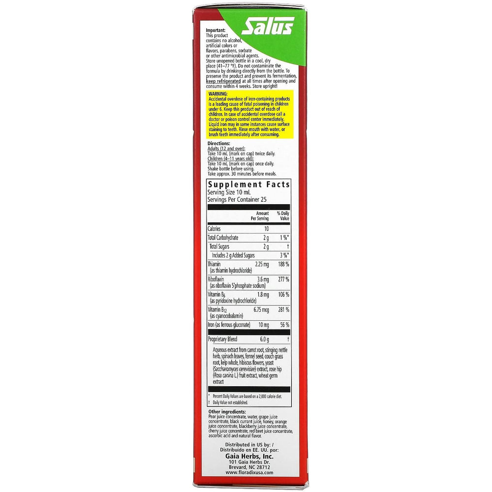 Close-up of Floradix Floravital label on bottle