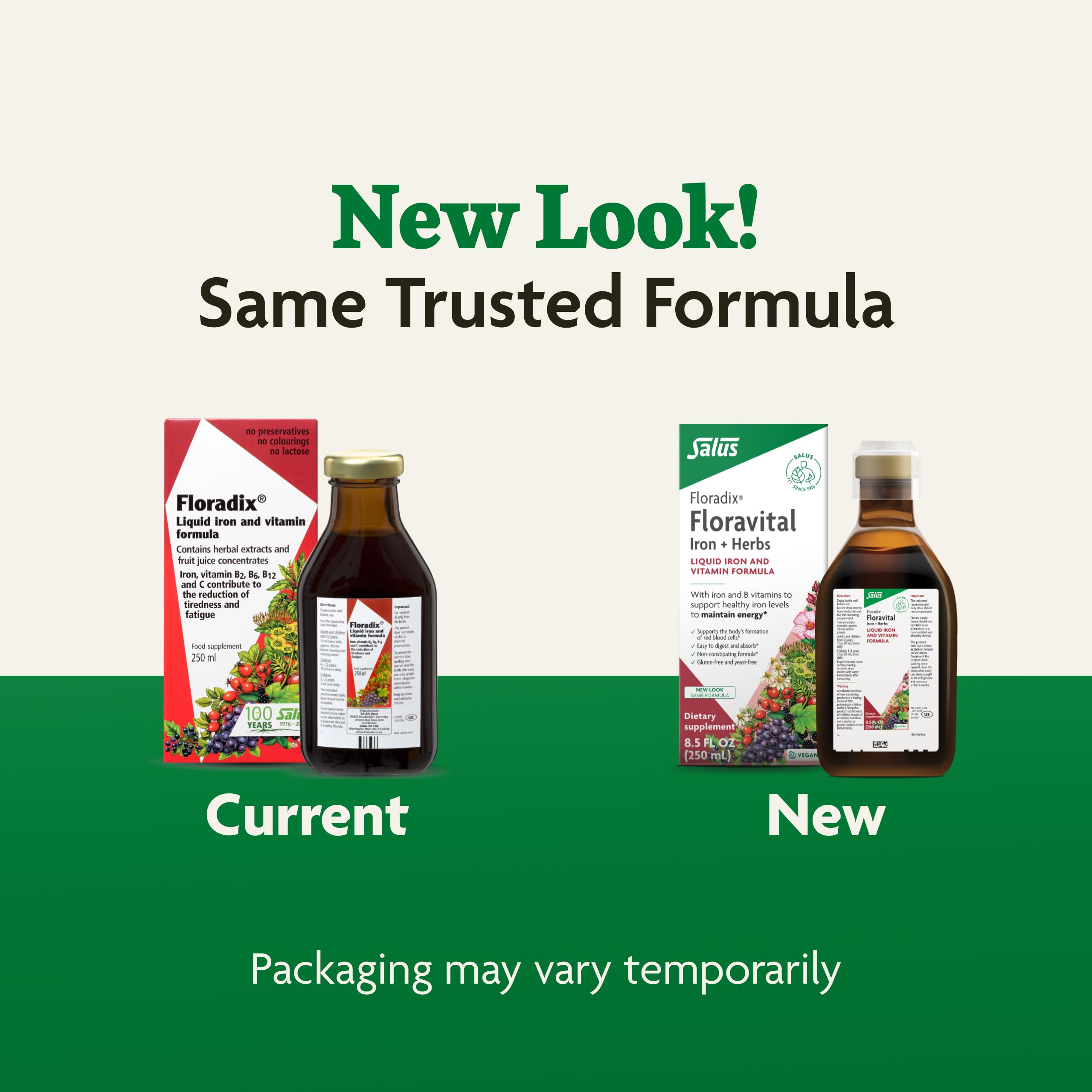 Lifestyle shot of Floradix Floravital bottle on display