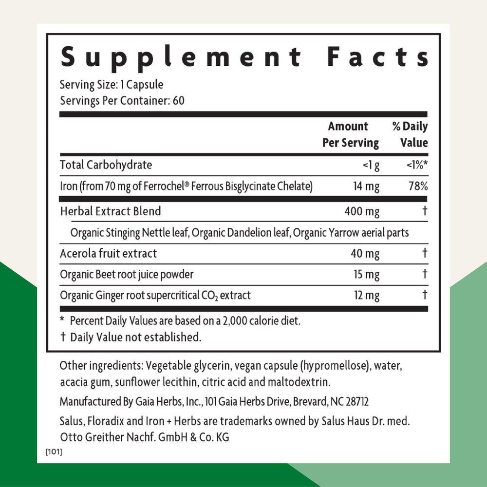 Close-up of Floradix Iron + Herbs liquid in a glass with dropper