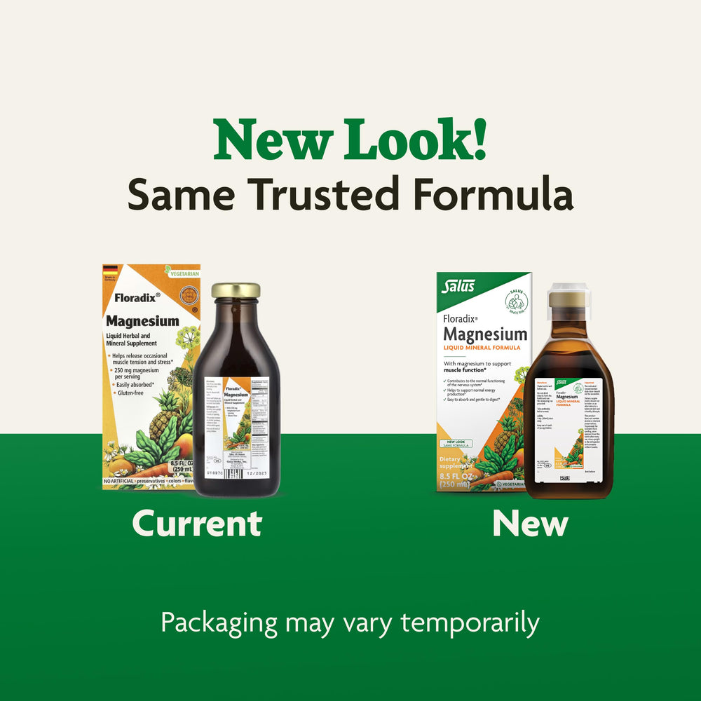 Back view of 8.5 fl oz Floradix Magnesium packaging