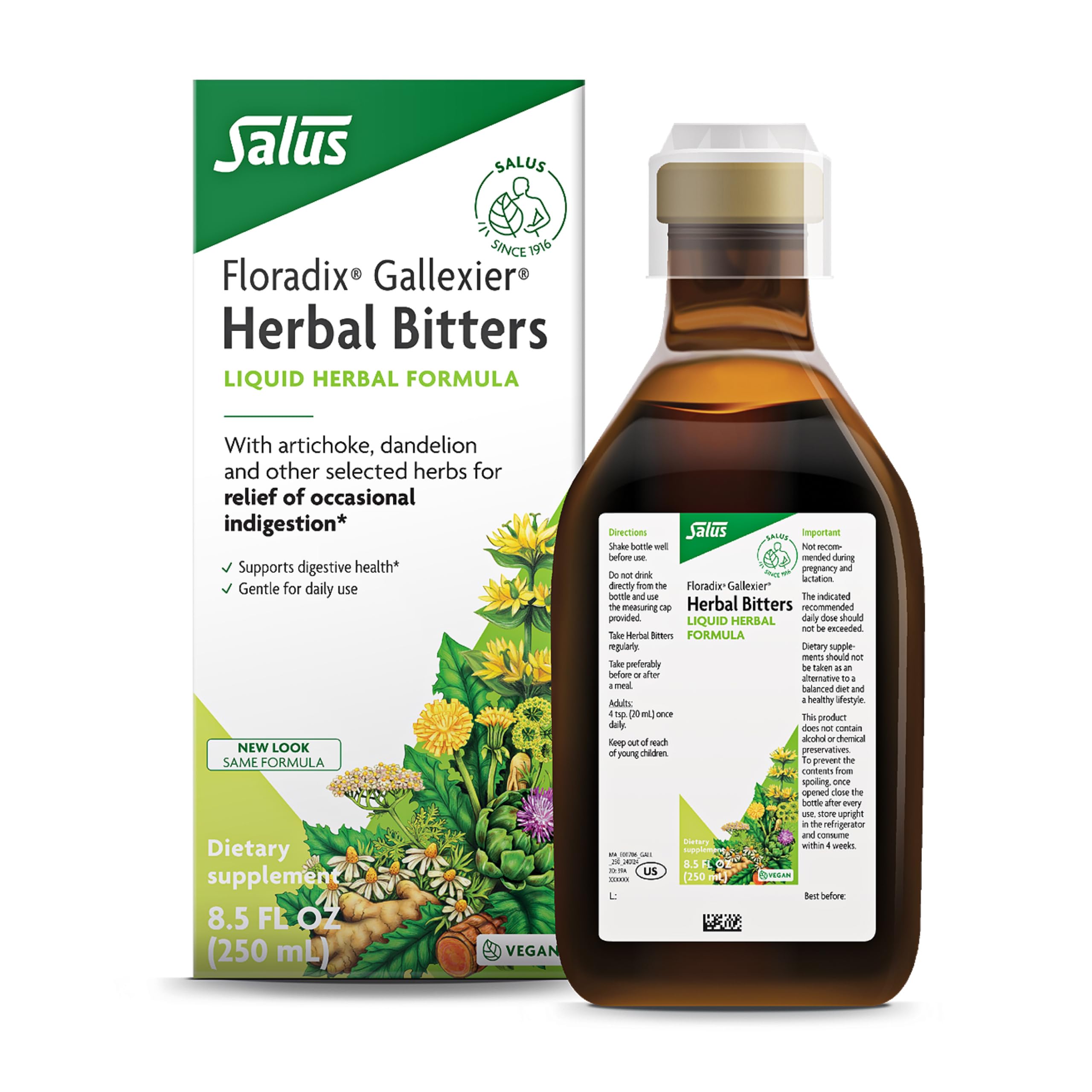 Front view of Floradix Gallexier Herbal Bitters bottle