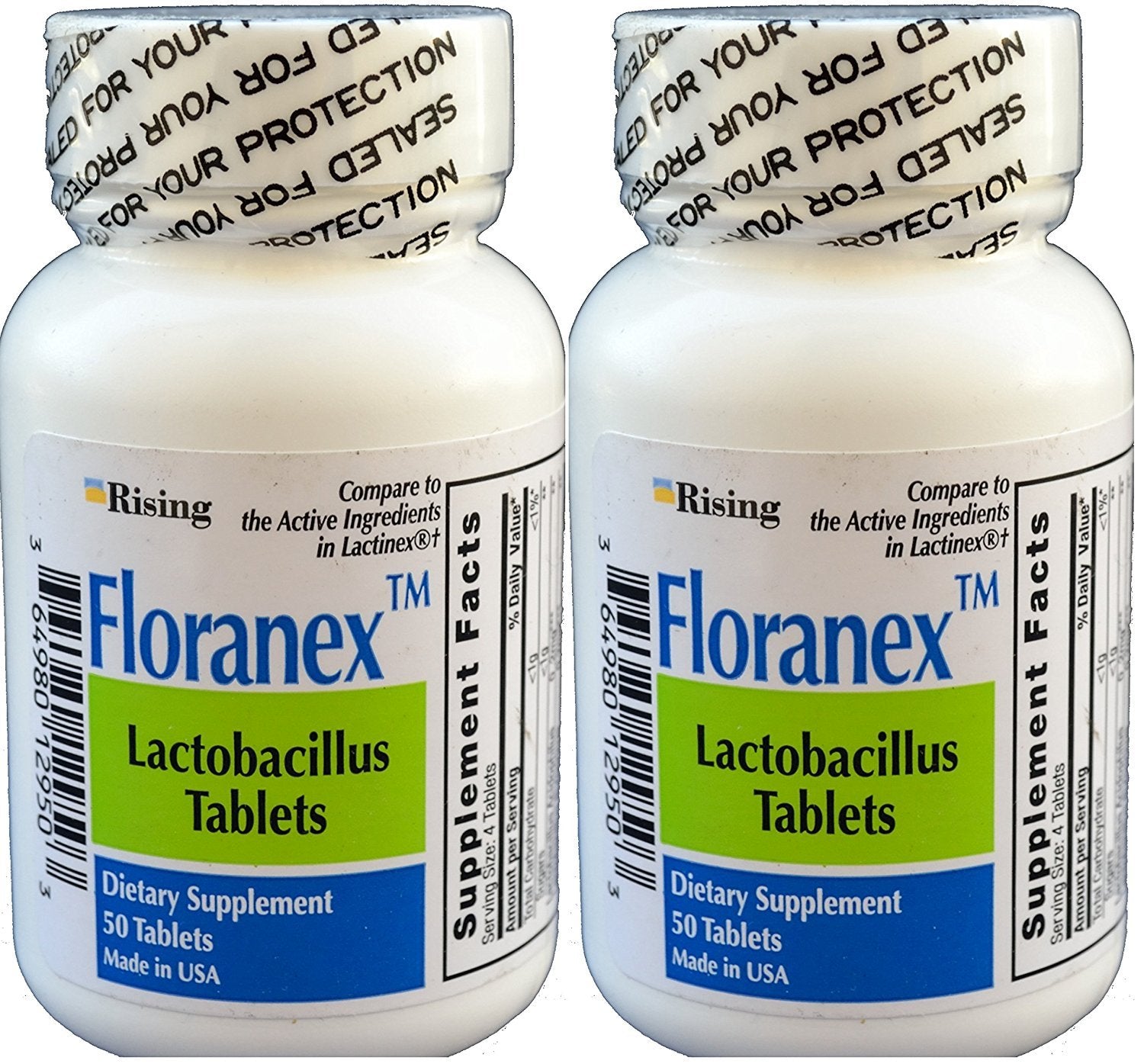 Floranex Probiotic bottle with 50 tablets per bottle, pack of 2 (100 tablets total)